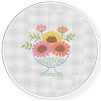 Fancy Bowl Florals Cross Stitch Pattern