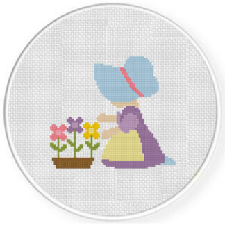 Sue Bonnet Flower Box Cross Stitch Pattern