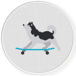 Skateboard Husky Cross Stitch Pattern