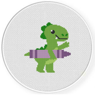 Cute Dino With Crayon Cross Stitch Pattern