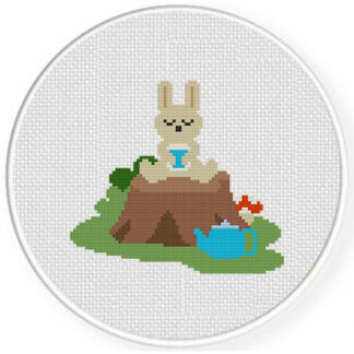 Zen Tea Time Bunny Cross Stitch Pattern