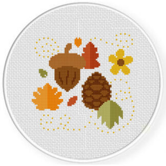 Autumn Pine Cone And Acorn Cross Stitch Pattern
