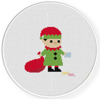 Elf With Santa's Letters Cross Stitch Pattern