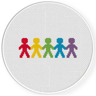 Rainbow Paper People Cross Stitch Pattern