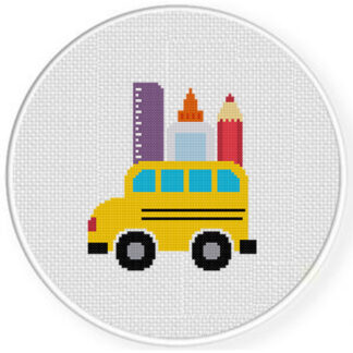School Supplies Bus Cross Stitch Pattern