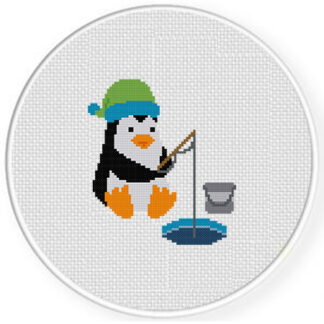 Ice Fishing Penguin Cross Stitch Pattern