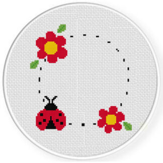 Ladybug Circle Frame Cross Stitch Pattern