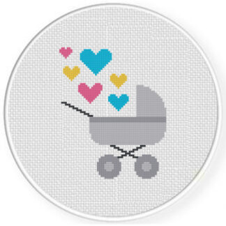 Baby Stroller Hearts Cross Stitch Pattern