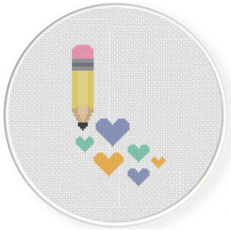 Pencil Writing Hearts Cross Stitch Pattern