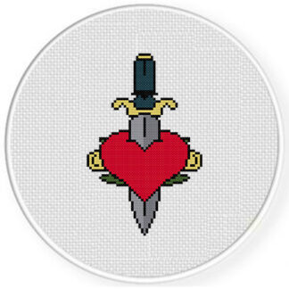 Heart Dagger Tattoo Cross Stitch Pattern