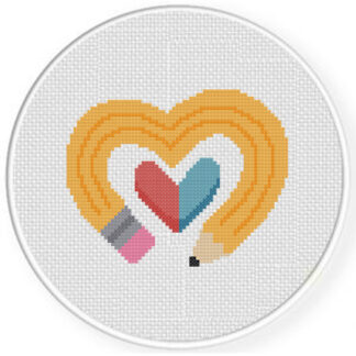 Heart Pencil And Eraser Cross Stitch Pattern