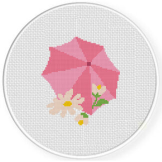 Pink Floral Umbrella Cross Stitch Pattern