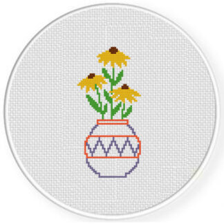 Yellow Blooms Vase Cross Stitch Pattern