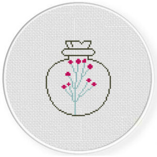 Flower In a Round Jar Cross Stitch Pattern