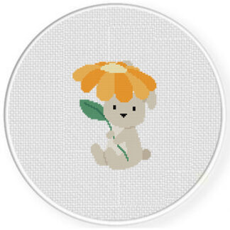 Bunny with Flower Umbrella Cross Stitch Pattern