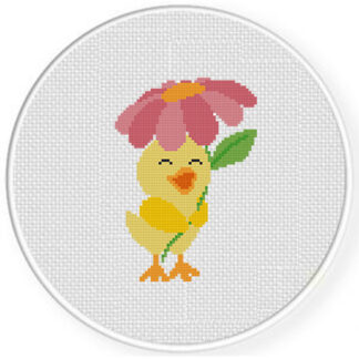 Duckling with Flower Umbrella Cross Stitch Pattern