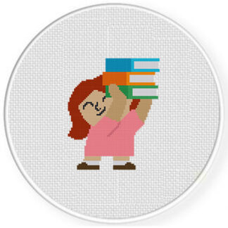 Kid Lifting Books Cross Stitch Pattern