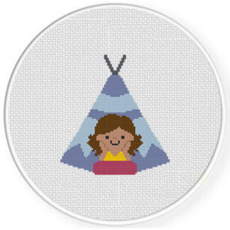 Little Girl in Teepee Cross Stitch Pattern