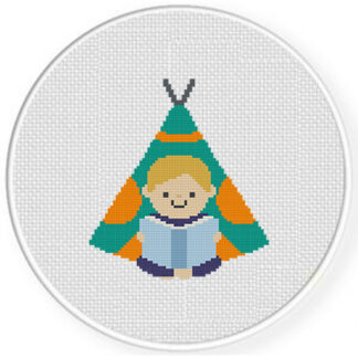 Little Kid in Teepee Cross Stitch Pattern