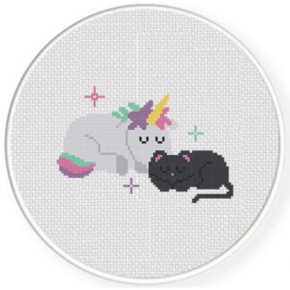 Sleeping Unicorn and Black Cat Cross Stitch Pattern