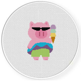 Beach Pig Ice Cream Cross Stitch Pattern