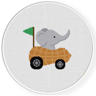 Elephant in Peanut Car Cross Stitch Pattern