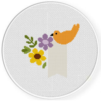 Floral Bird Pennant Cross Stitch Pattern