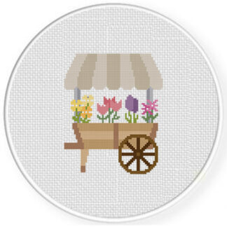 Flower Market Cart Cross Stitch Pattern
