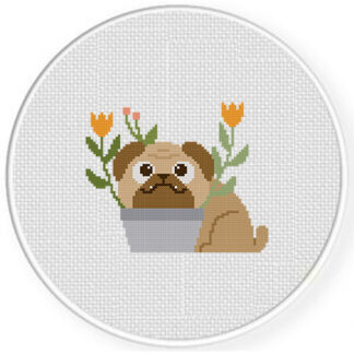 Flower Pot Pug Cross Stitch Pattern