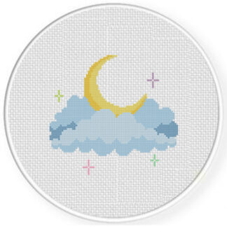 Moon Behind Clouds Cross Stitch Pattern