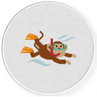 Scuba Monkey Cross Stitch Pattern