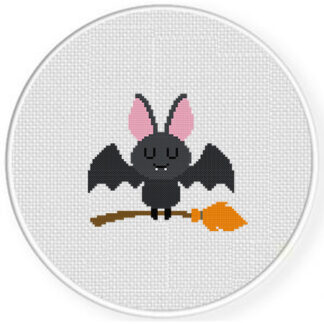 Bat On Broom Cross Stitch Pattern