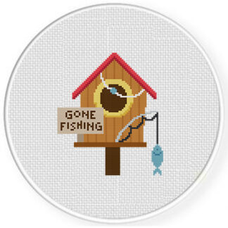 Gone Fishing Birdhouse Cross Stitch Patter