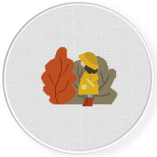 Girl in Autumn Park Cross Stitch Pattern