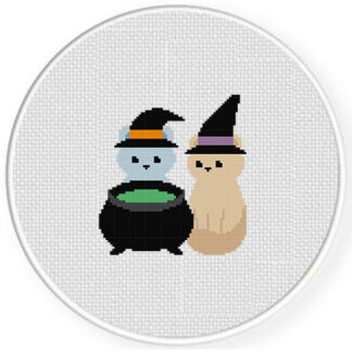 Cauldron Brewing Cats Cross Stitch Pattern