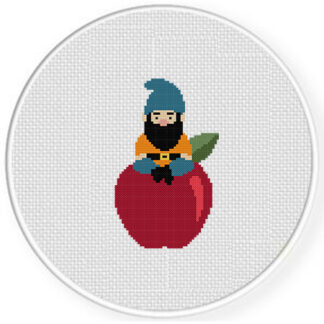 Gnome on Apple Cross Stitch Pattern