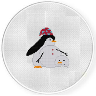 Penguin Making Snowman Cross Stitch Pattern