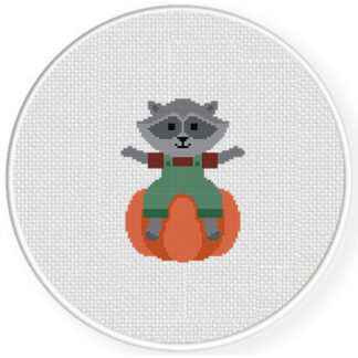 Raccoon on a Pumpkin Cross Stitch Pattern