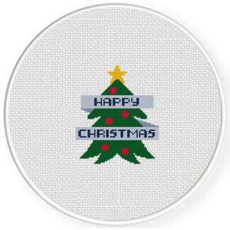 Happy Christmas Tree Cross Stitch Pattern