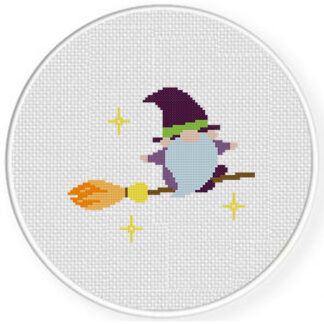 Gnome On Broom Cross Stitch Pattern