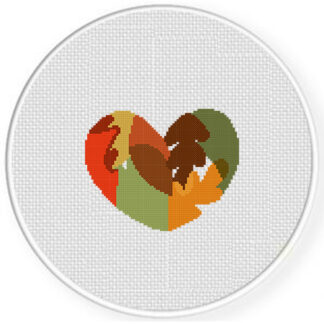 Heart Autumn Foliage Cross Stitch Pattern