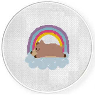 Puppy Sleepin' on Rainbow Cross Stitch Pattern