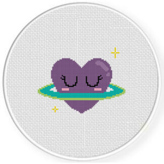 Purple Heart Planet Cross Stitch Pattern