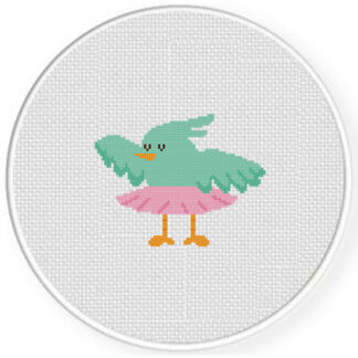 Teal Bird Ballerina Cross Stitch Pattern
