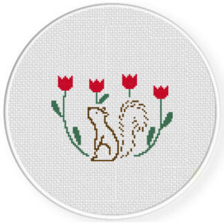 Tulip Squirrel Cross Stitch Pattern