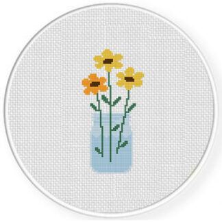 Yellow Flowers in Water Jar Cross Stitch Pattern