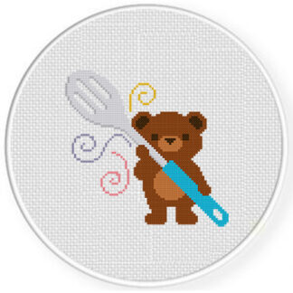 Bear with Slotted Spoon Cross Stitch Pattern