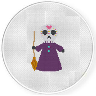 Sugar Skull Witch Cross Stitch Pattern