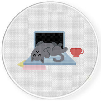 Cat Nap On Laptop Cross Stitch Pattern