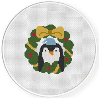 Penguin Christmas Wreath Cross Stitch Pattern